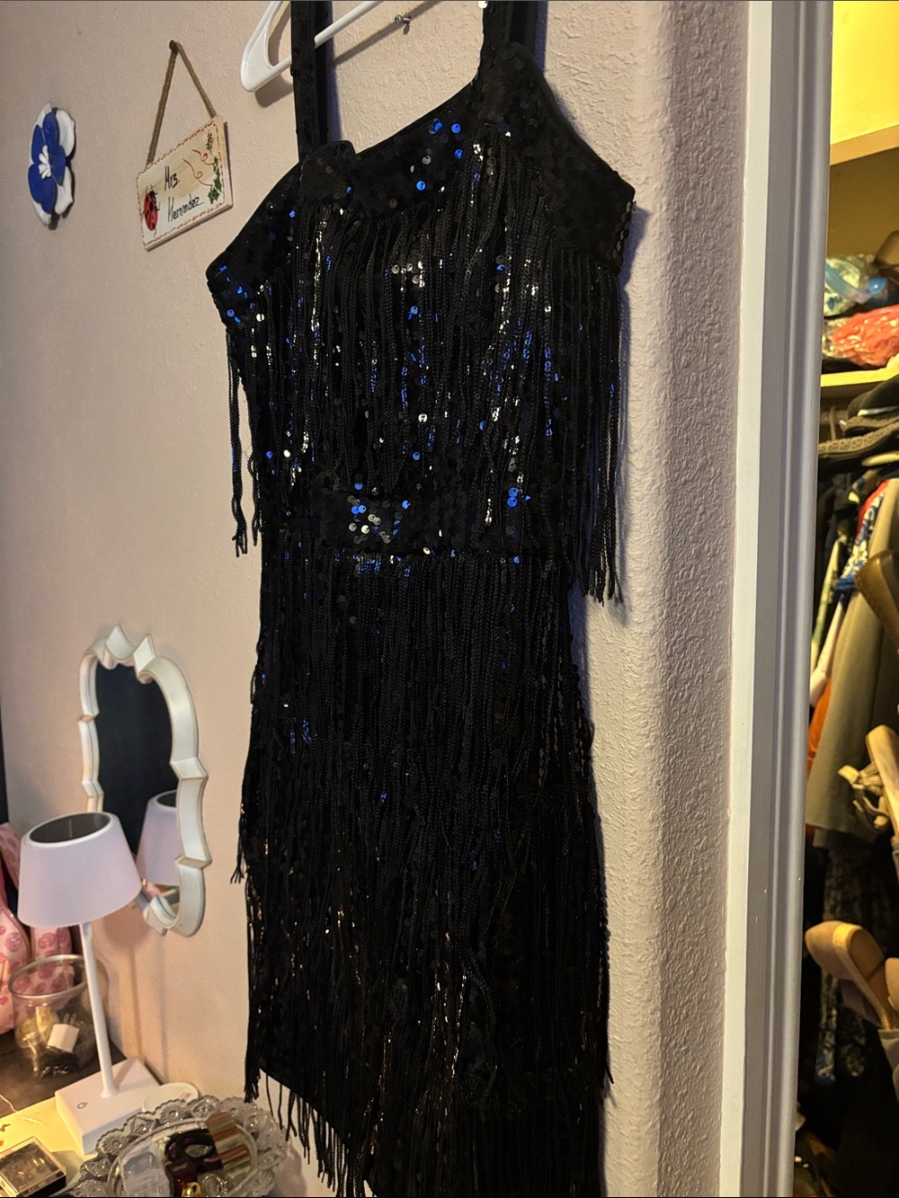 Black Sequin Fringe Party Dress Size M - Picture 5 of 5